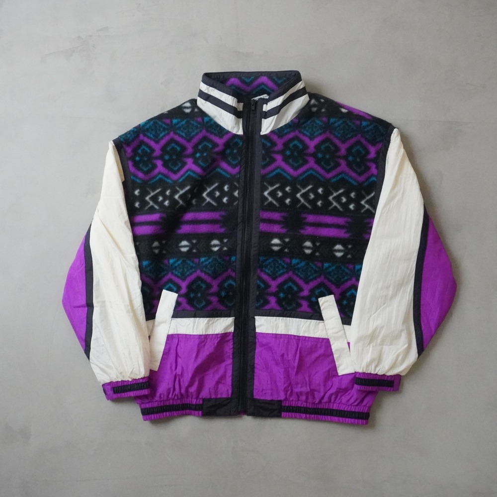 Vintage Bold Spirit Windbreaker Jacket Medium Mens 90s Purple Aztec Fleece Nylon